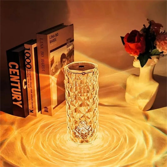 Lámpara Velador Adorno De Cristal Rosa Diamante Tactil Usb